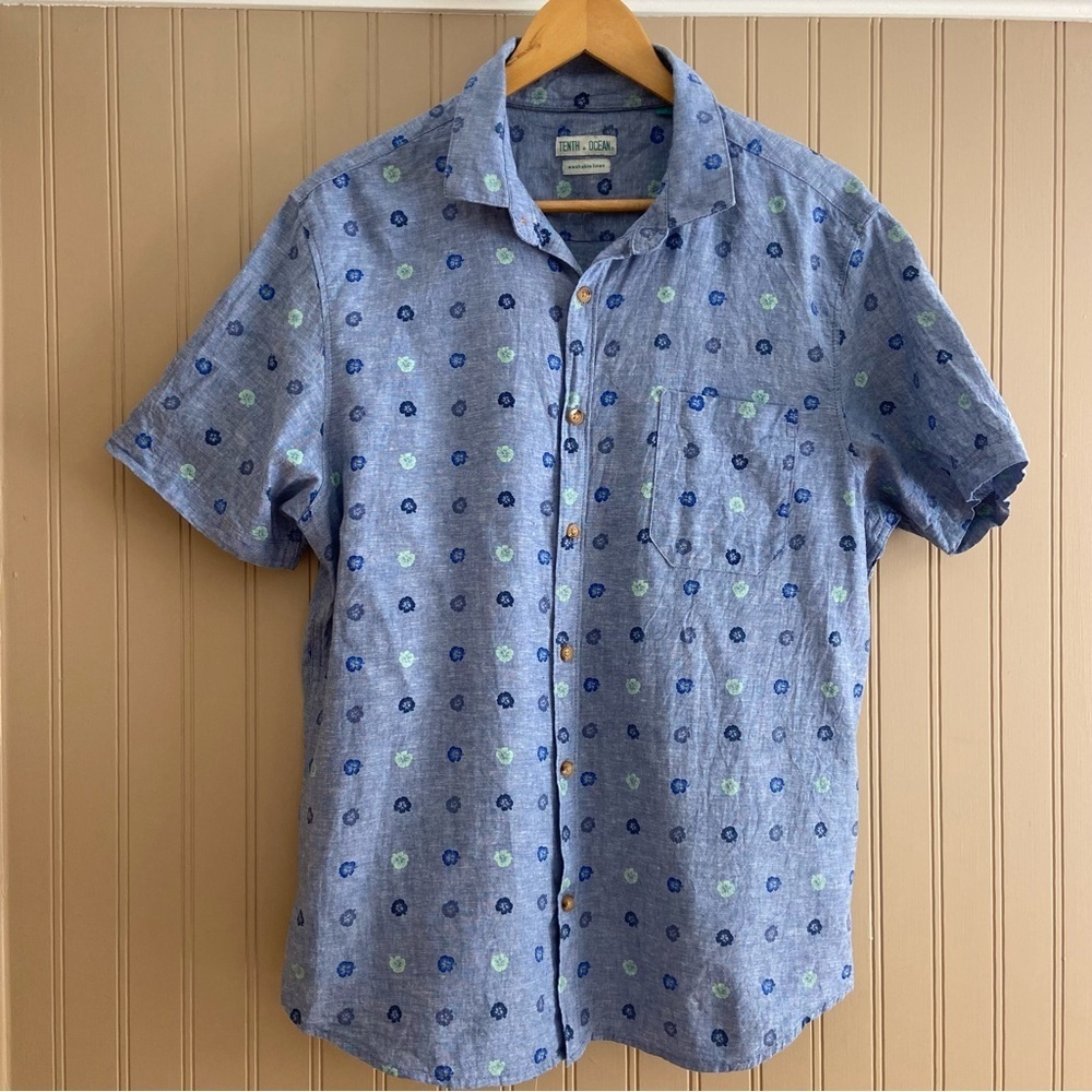 Tenth + Ocean Men’s Washable Linen Button Down Short Sleeve Shirt Size L